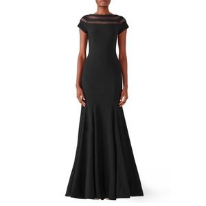 JS COLLECTION Illusion Panel Mermaid Gown in NAVY